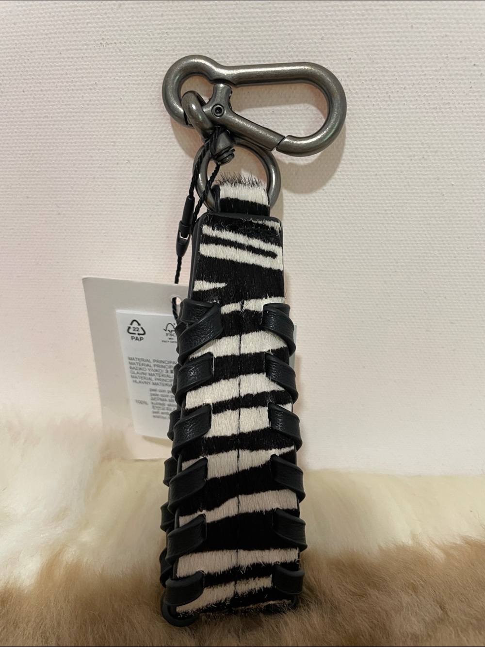 Moda Black and White Zebra Strap Key Holder with Metal Clip